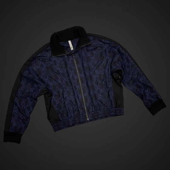 Athleta Bomber Jacket Blue Snake Print Full Zip Large - Picture 1 of 8